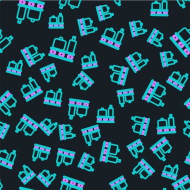 Line Havaalanı taşıma bandı, bavul, çanta, bagaj ikonu siyah arka planda izole edilmiş pürüzsüz şablon. Vektör İllüstrasyonu.