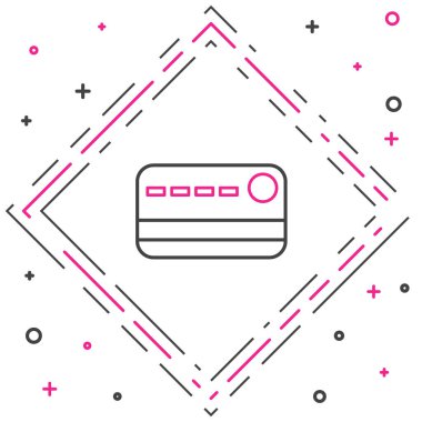 Çizgi kredi kartı simgesi beyaz arkaplanda izole edildi. Çevrimiçi ödeme. Nakit çekilmesi. Finansal operasyonlar. Alışveriş tabelası. Renkli taslak konsepti. Vektör İllüstrasyonu.