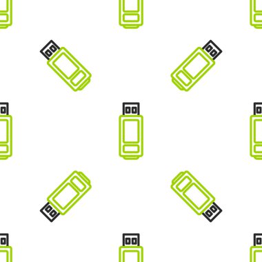 Satır USB flash disk simgesi beyaz arkaplanda izole edilmiş pürüzsüz desen. Vektör İllüstrasyonu.