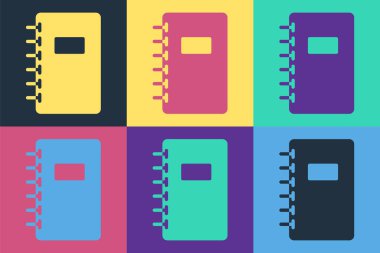 Pop Art Notebook simgesi renk arkaplanında izole edildi. Spiral not defteri simgesi. Okul defteri. Yazı tahtası. Okul günlüğü. Vektör İllüstrasyonu.
