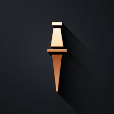 Siyah arkaplanda Gold Push simgesi izole edildi. Raptiye işareti. Uzun gölge tarzı. Vektör İllüstrasyonu.