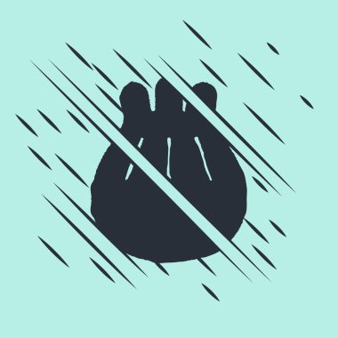 Kesme tahtası simgesi üzerindeki siyah Khinkali yeşil arkaplanda izole edildi. Geleneksel Gürcü hamur tatlısı. Arıza tarzı. Vektör İllüstrasyonu.