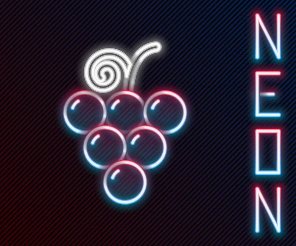 Leuchtende Neon Linie Traubenfrucht Symbol Isoliert Auf Schwarzem Hintergrund Buntes — Stockvektor