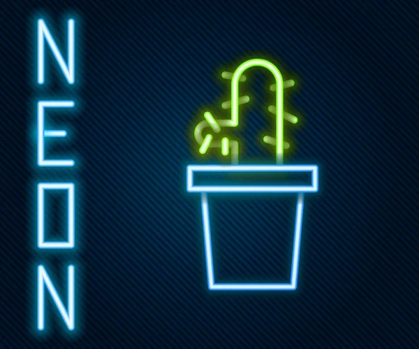 Glowing Neon Line Cactus Peyote Pot Icon Isolated Black Background — Stock Vector