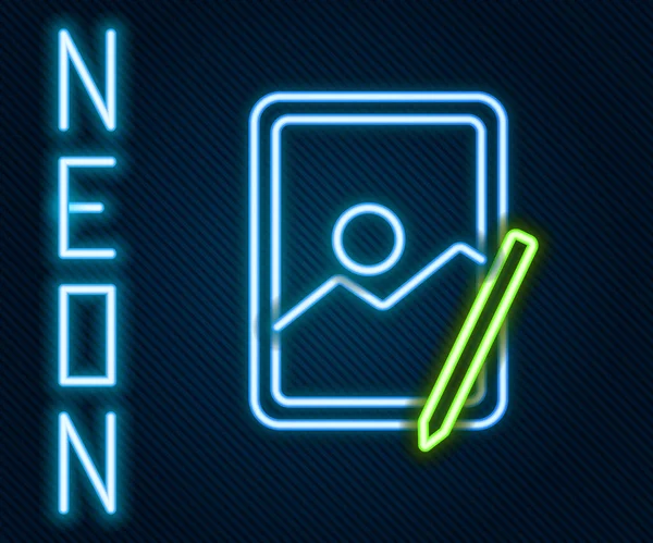 Glödande Neon Line Grafisk Tablett Ikon Isolerad Svart Bakgrund Färgstarkt — Stock vektor