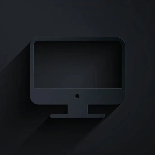 剪纸电脑显示器屏幕图标孤立在黑色背景上 电子设备 前面的景色造纸艺术风格 病媒图解 — 图库矢量图片