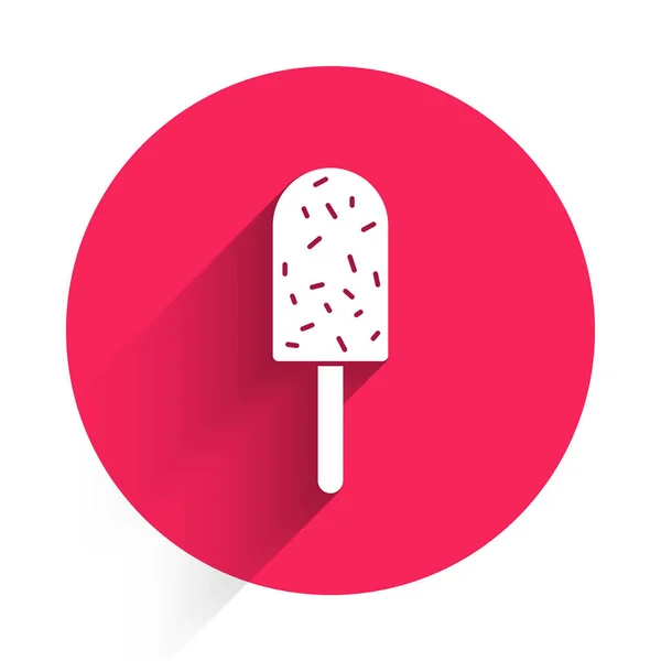 Піктограма Білого Морозива Ізольована Довгою Тінь Солодкий Символ Кнопка Червоного — стоковий вектор