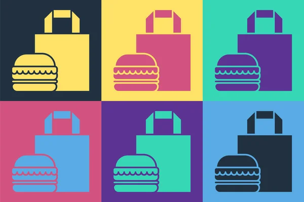 Pop Art Online Bestellung Und Burger Lieferung Symbol Isoliert Auf — Stockvektor