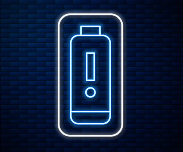 Glödande Neon Line Batteri Laddningsnivå Indikator Ikon Isolerad Tegel Vägg — Stock vektor