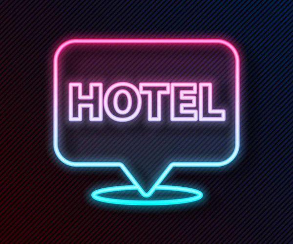 Glowing Neon Line Location Hotel Icon Isolated Black Background Concept — Stock Vector