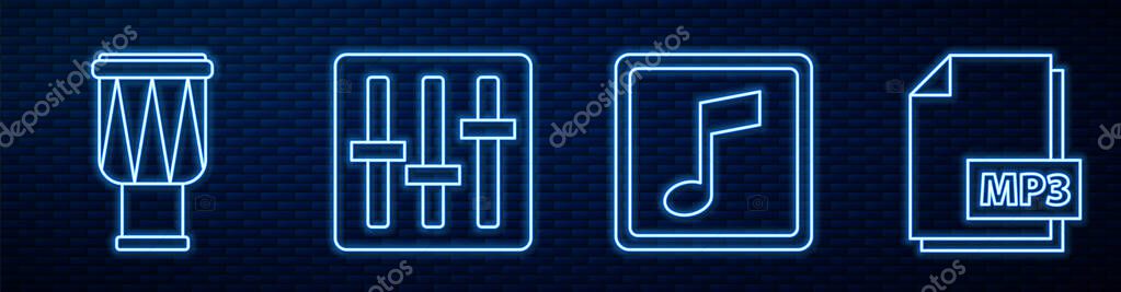Set Line Music Note Tone Drum Sound Mixer Controller Mp3 File Document And Music Player Glowing Neon Icon On Brick Wall Vector Premium Vector In Adobe Illustrator Ai Ai Set Line Music Note Tone Drum Sound Mixer Controller Mp3 File Document And Music Player Glowing Neon Icon On Brick Wall Vector Premium Vector In Adobe Illustrator Ai Ai