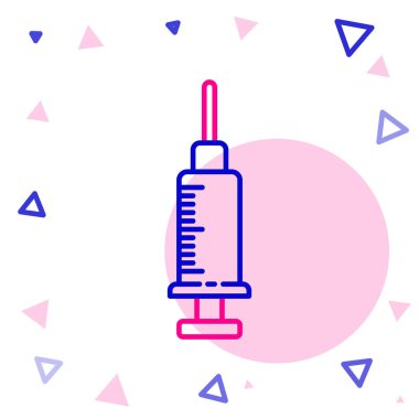 Beyaz arkaplanda çizgi şırıngası simgesi izole edildi. Aşı için şırınga, aşı, iğne, grip aşısı. Tıbbi ekipman. Renkli taslak konsepti. Vektör İllüstrasyonu.