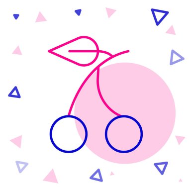 Beyaz arka planda kiraz sembolü simgesi olan çizgi kumarhanesi kumar makinesi. Kumar oyunları. Renkli taslak konsepti. Vektör İllüstrasyonu.