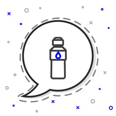 Beyaz arka planda izole edilmiş bir şişe su. Soda su içme tabelası. Renkli taslak konsepti. Vektör İllüstrasyonu.