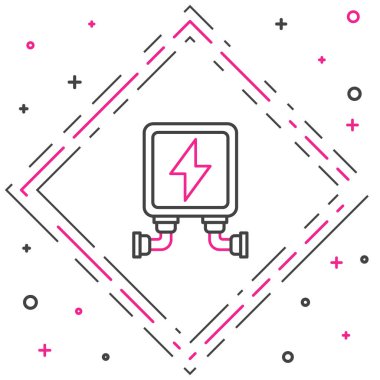 Hat Elektrik trafo simgesi beyaz arkaplanda izole edildi. Renkli taslak konsepti. Vektör İllüstrasyonu.