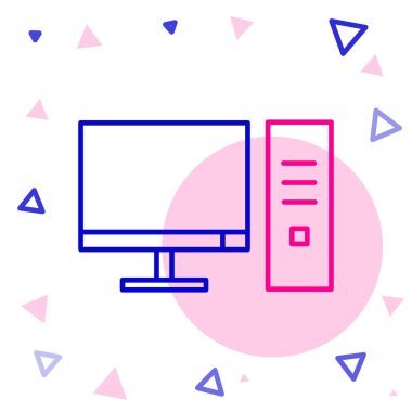 Çizgi Bilgisayar monitörü simgesi beyaz arkaplanda izole edildi. Bilgisayar bileşeni işareti. Renkli taslak konsepti. Vektör İllüstrasyonu.