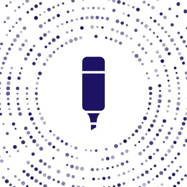 Mavi İşaretli kalem simgesi beyaz arkaplanda izole edildi. Soyut çember rastgele noktalar. Vektör İllüstrasyonu.