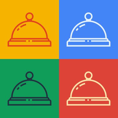 Pop Art Line Otel servis çanı simgesi renk arkaplanında izole edildi. Resepsiyon zili. Vektör İllüstrasyonu.