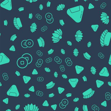 Lotus çiçeği, suşi, Çin Yuan para birimi ve suşiyi pürüzsüz kalıba dök. Vektör.