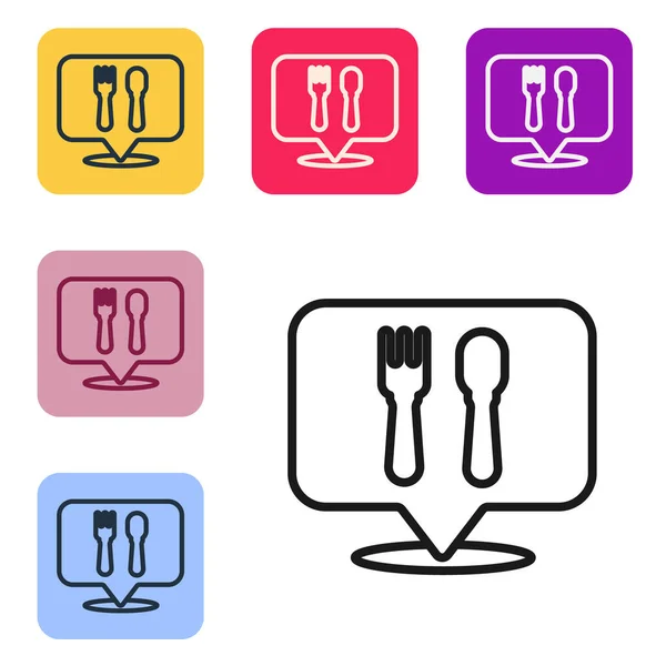 Black Line Cafe Restaurant Location Icon Isolated White Background Fork — Stock Vector