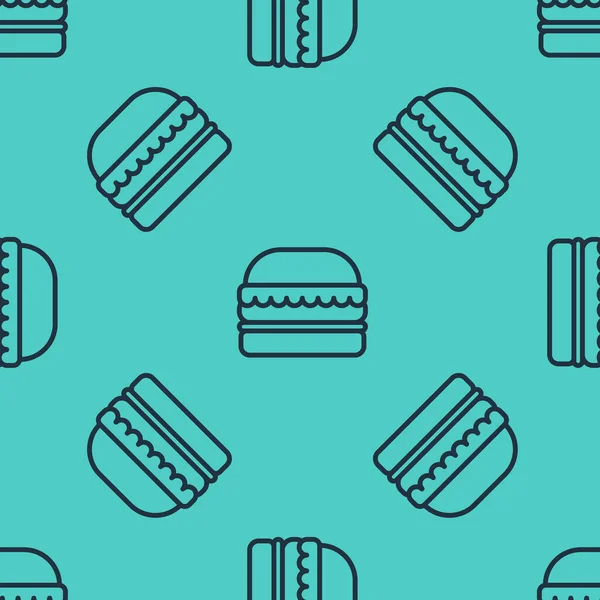Black Line Burger Icon Isolated Seamless Pattern Green Background Hamburger — Stock Vector