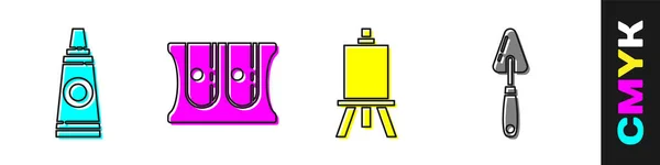 Set Tube Avec Palette Peinture Taille Crayon Chevalet Tableaux Art — Image vectorielle