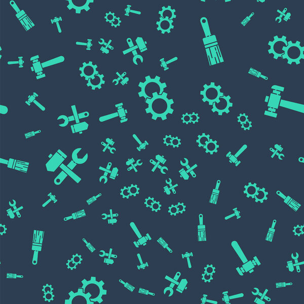 Set Gear, Paint brush, Hammer and wrench spanner and Hammer on seamless pattern. Vector.