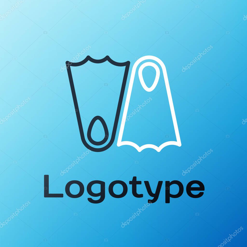 Line Rubber flippers for swimming icon isolated on blue background. Diving equipment. Extreme sport. Sport equipment. Colorful outline concept. Vector Illustration.