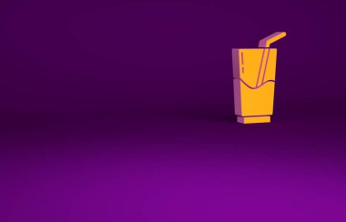 Mor arka planda izole edilmiş turuncu kokteyl ve alkol ikonu. Minimalizm kavramı. 3d illüstrasyon 3B canlandırma