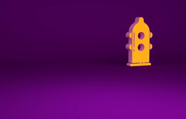 Mor arka planda izole edilmiş turuncu prezervatif güvenli seks ikonu. Güvenli aşk sembolü. Erkekler için doğum kontrol yöntemi. Minimalizm kavramı. 3d illüstrasyon 3B canlandırma