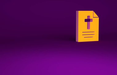 Mor zemin üzerinde Mutlu Paskalyalar simgesi olan turuncu tebrik kartı. Kutlama için davetiye ya da tebrik kartı şablonu. Minimalizm kavramı. 3d illüstrasyon 3B canlandırma