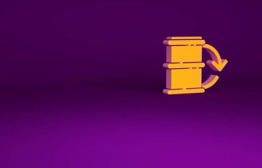 Mor arka planda izole edilmiş turuncu Eko yakıt varili ikonu. Çevre biyolojisi ve namlusu. Yeşil çevre ve geri dönüşüm. Minimalizm kavramı. 3d illüstrasyon 3B canlandırma