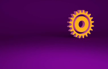 Mor arkaplanda izole edilmiş turuncu dairesel testere bıçağı ikonu. Testere tekerleği. Minimalizm kavramı. 3d illüstrasyon 3B canlandırma