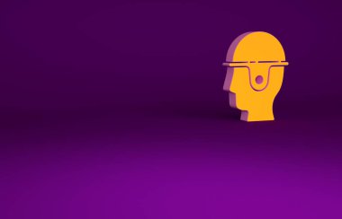 Mor arkaplanda turuncu işçi kaskı simgesi izole edildi. Minimalizm kavramı. 3d illüstrasyon 3B canlandırma