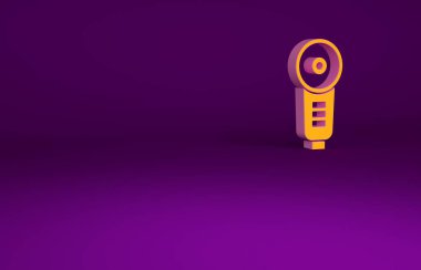 Mor arkaplanda turuncu açılı öğütücü simgesi izole edildi. Minimalizm kavramı. 3d illüstrasyon 3B canlandırma