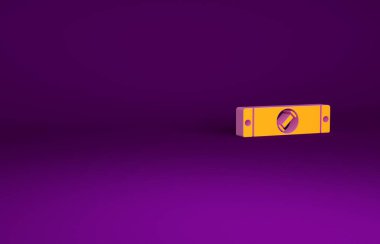 Orange İnşaat balon düzeyi simgesi mor arkaplanda izole edildi. Supaslar, ölçüm aletleri, ölçüm aletleri. Minimalizm kavramı. 3d illüstrasyon 3B canlandırma