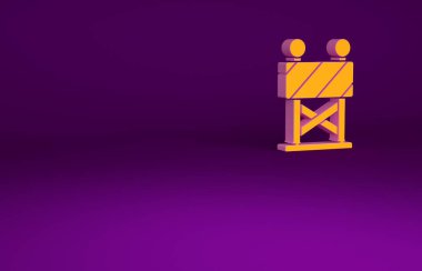 Mor arkaplanda izole edilmiş turuncu bariyer simgesi. İnşaat sürecinde olan yasak bölgenin sembolü. Onarım işe yarıyor. Minimalizm kavramı. 3d illüstrasyon 3B canlandırma