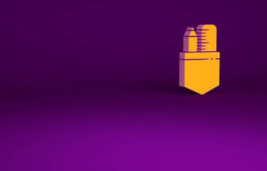 Mor arka planda izole edilmiş turuncu çapraz cetvel ve kalem simgesi. Düz sembol. Çizim ve eğitim araçları. Minimalizm kavramı. 3d illüstrasyon 3B canlandırma