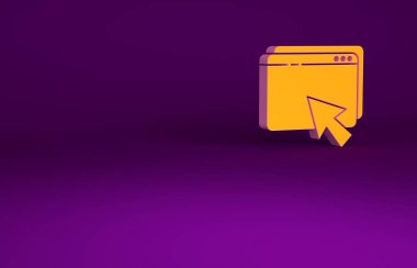 Mor arkaplanda izole edilmiş turuncu web tasarımı ve geliştirme konseptleri. Minimalizm kavramı. 3d illüstrasyon 3B canlandırma