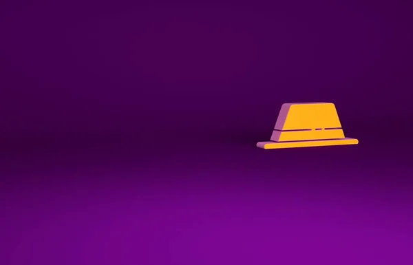 Шляпа Оранжевого Человека с иконкой ленты на фиолетовом фоне. Концепция минимализма. 3D-рендеринг — стоковое фото