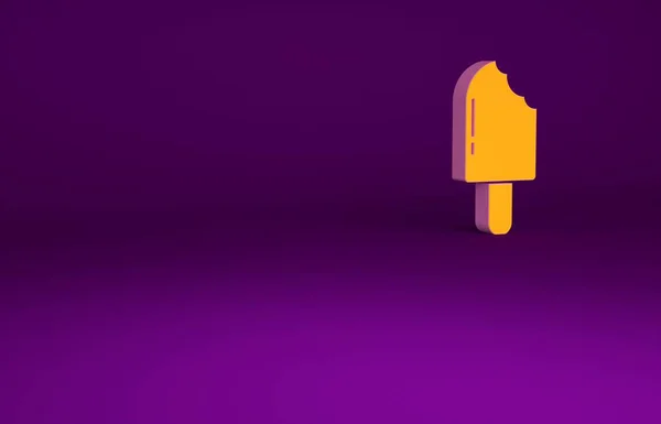 Icône crème glacée orange isolée sur fond violet. Doux symbole. Concept de minimalisme. Illustration 3D rendu 3D — Photo