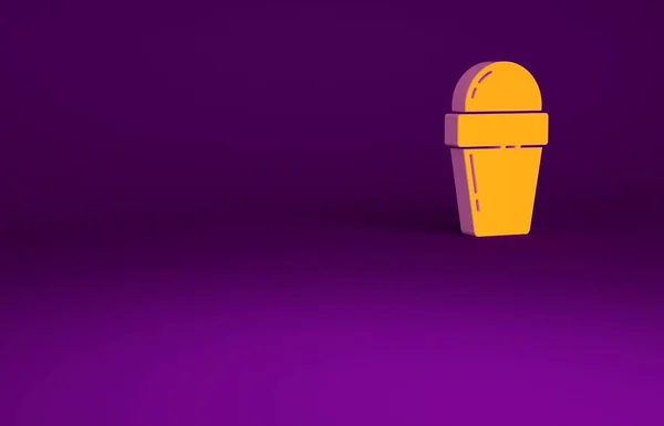 紫色背景下孤立的华夫饼锥形图标中的橙色冰淇淋。甜蜜的象征。最低纲领的概念。3D渲染3D插图 — 图库照片