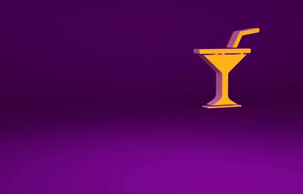 Icône en verre Martini orange isolée sur fond violet. Icône de cocktail. icône de verre de vin. Concept de minimalisme. Illustration 3D rendu 3D — Photo