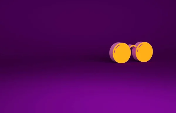 Ícone de óculos laranja isolado no fundo roxo. Símbolo de quadro de óculos. Conceito de minimalismo. 3D ilustração 3D render — Fotografia de Stock