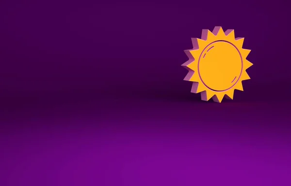 Ikona pomarańczowego słońca odizolowana na fioletowym tle. Letni symbol. Miłego słonecznego dnia. Koncepcja minimalizmu. Ilustracja 3D 3D renderowania — Zdjęcie stockowe