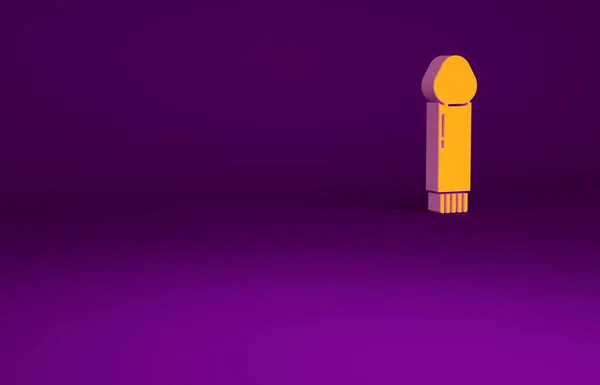 Orange Dildo vibrator for sex games icon isolated on purple background. Sex toy for adult. Vaginal exercise machines for intimate. Minimalism concept. 3d illustration 3D render — Stok fotoğraf