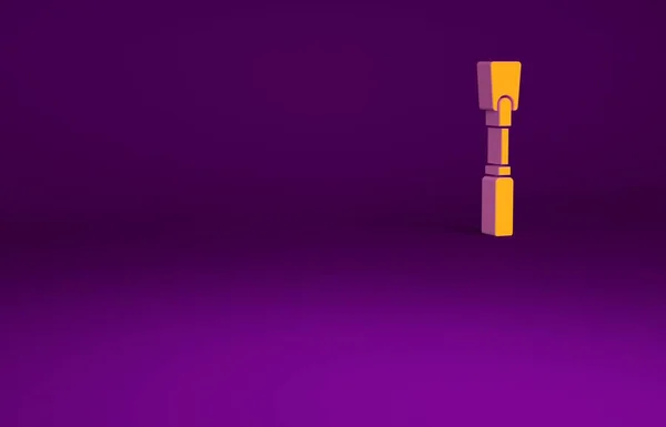 Oranžový kožený bič ikona izolované na fialovém pozadí. Fetišistický doplněk. Sexuální hračka pro dospělé. Minimalismus. 3D ilustrace 3D vykreslení — Stock fotografie