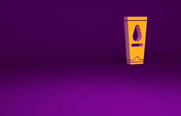 Icône de lubrifiant personnel orange isolée sur fond violet. Gel lubrifiant. Crème pour les jeux érotiques de sexe. Tube avec boîte de paquet. Concept de minimalisme. Illustration 3D rendu 3D — Photo