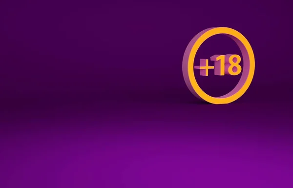 Orange Plus 18 movie icon isolated on purple background. Adult content. Under 18 years sign. Minimalism concept. 3d illustration 3D render — Stock Photo, Image