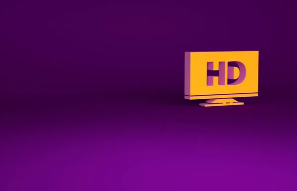 Orange Smart дисплей з піктограмою HD відео технології ізольовані на фіолетовому фоні. Концепція мінімалізму. 3D ілюстрація 3D рендеринга — стокове фото